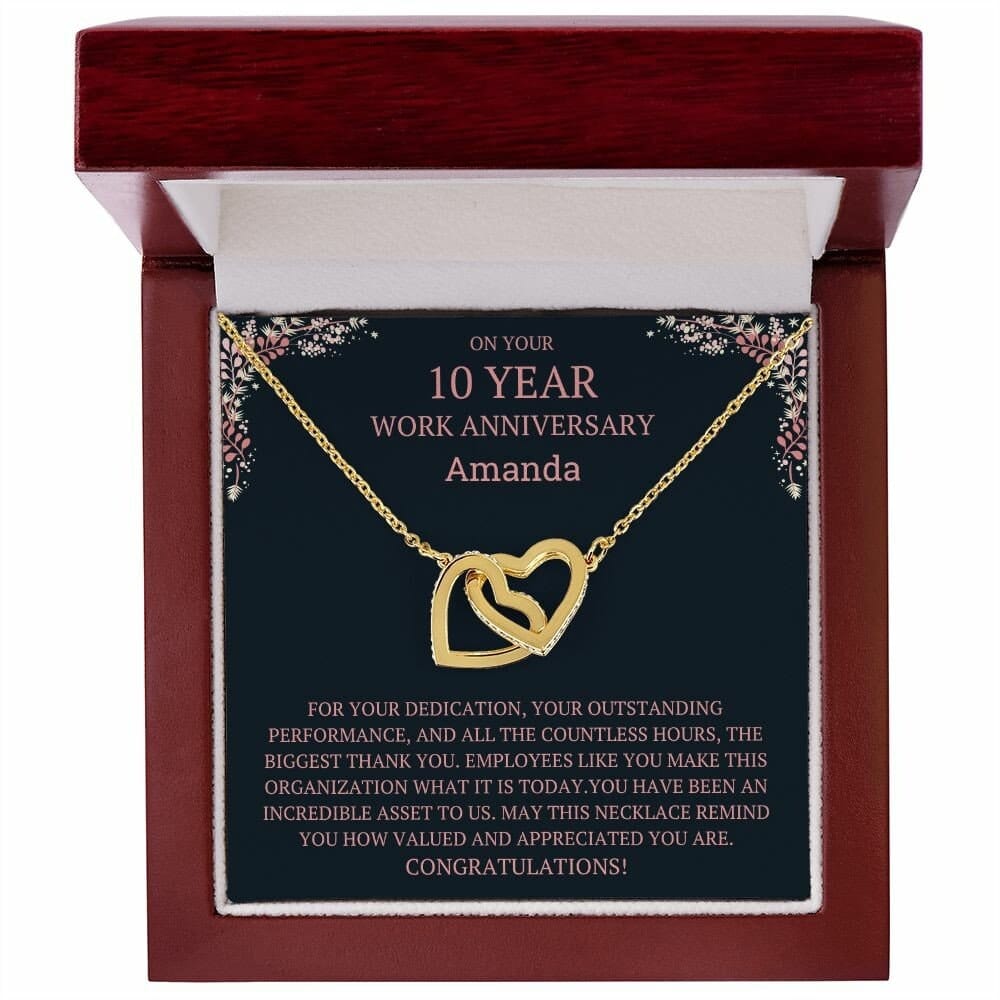 Personalized 10 year Work Anniversary Gift Necklace, 10th anniversary employee gift, 10 year anniversary appreciation gift, Anniversary Gift