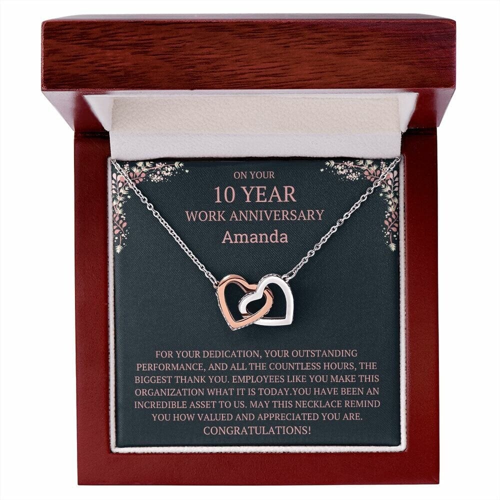 Personalized 10 year Work Anniversary Gift Necklace, 10th anniversary employee gift, 10 year anniversary appreciation gift, Anniversary Gift