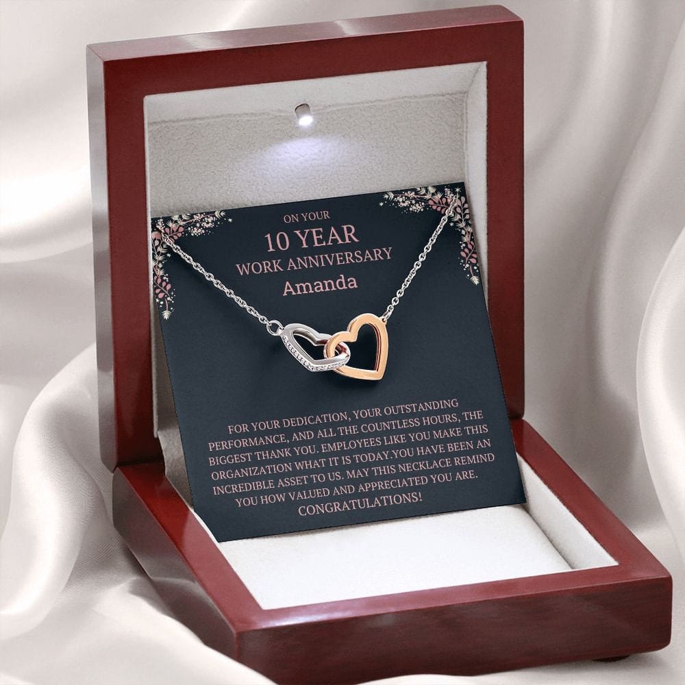 Personalized 10 year Work Anniversary Gift Necklace, 10th anniversary employee gift, 10 year anniversary appreciation gift, Anniversary Gift