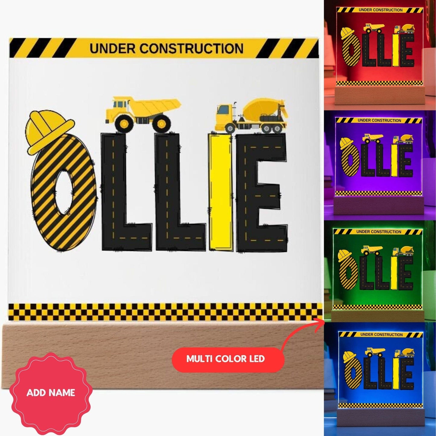 Personalized Construction Themed Birthday Gift, Dump truck birthday party LED Night Light, Construction Party gifts, Boys Birthday Gift