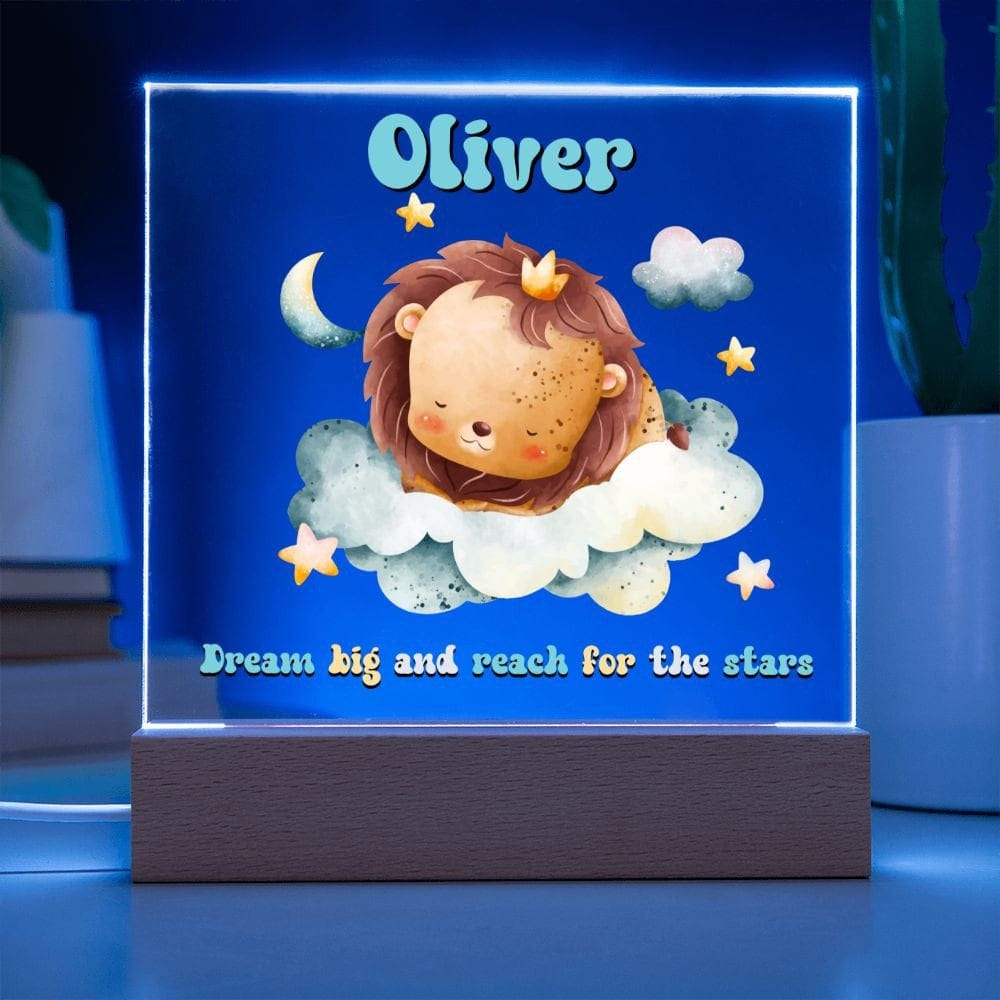 Lion Theme Personalized Night Light with Moon & stars, Сustom Name Night Light, Kids Room Lamp,Custom name light Personalized night light