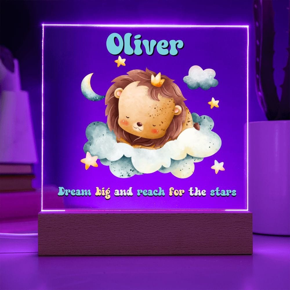 Lion Theme Personalized Night Light with Moon & stars, Сustom Name Night Light, Kids Room Lamp,Custom name light Personalized night light