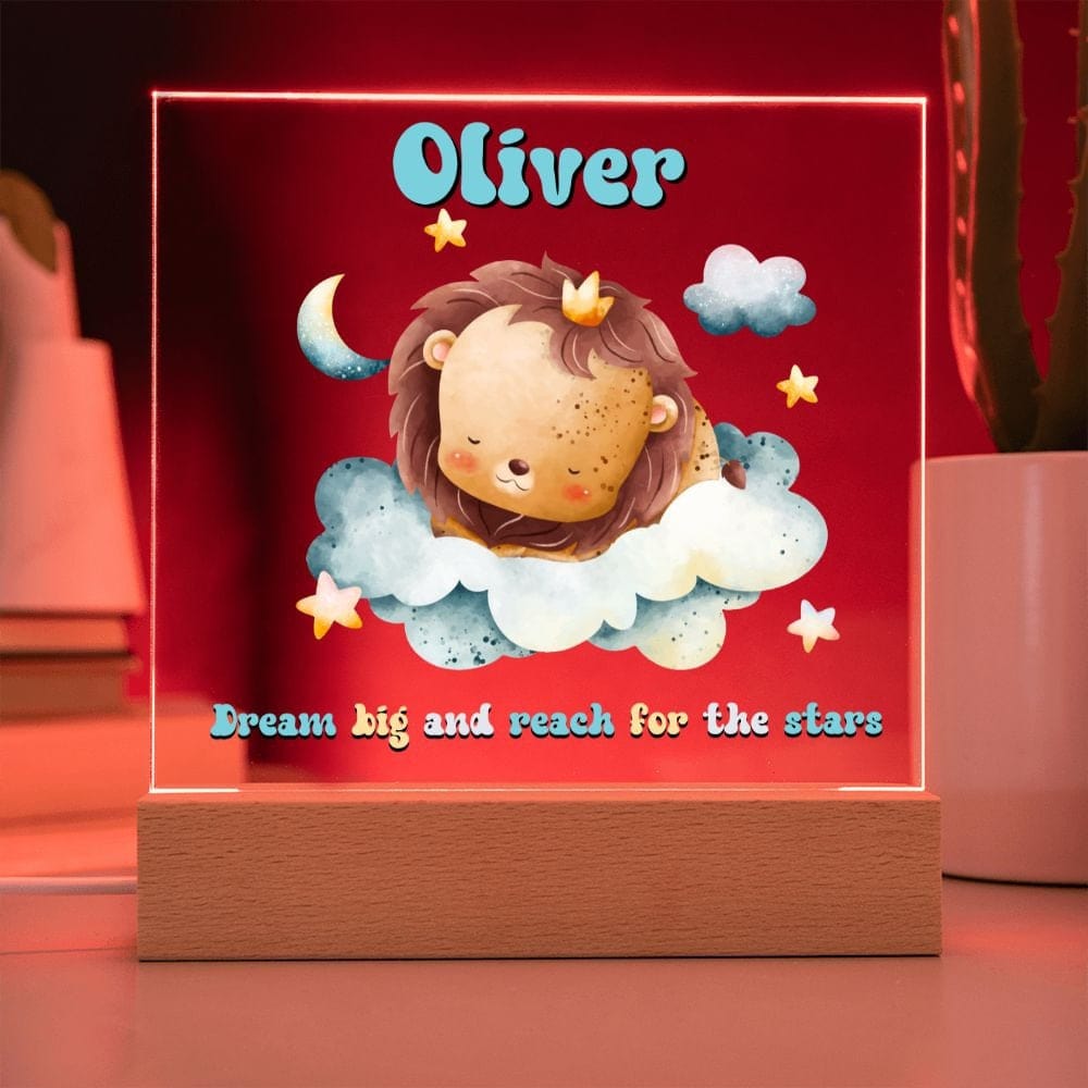 Lion Theme Personalized Night Light with Moon & stars, Сustom Name Night Light, Kids Room Lamp,Custom name light Personalized night light
