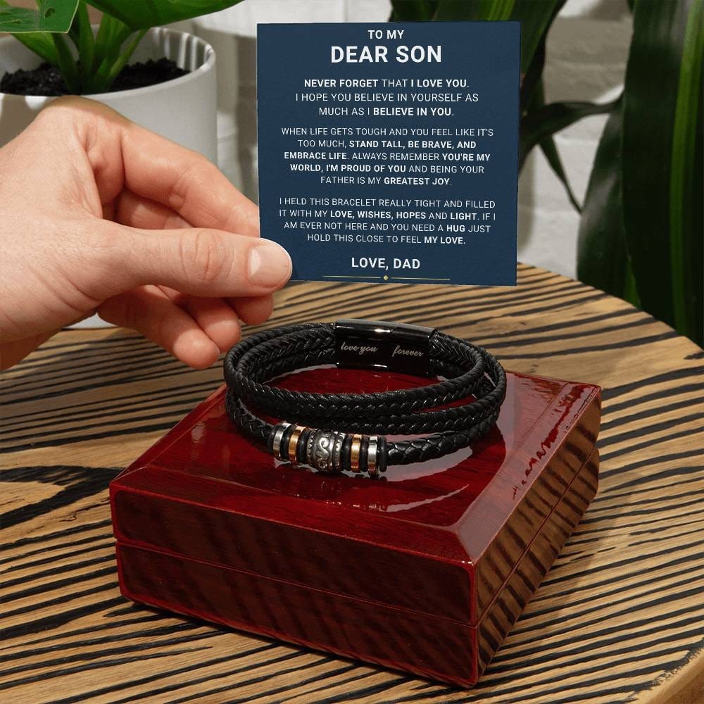Gift for Son from Dad Vegan Leather Bracelet, Teenage Birthday Gift Ideas, 16th Birthday Gift for Son, Gift for adult Son
