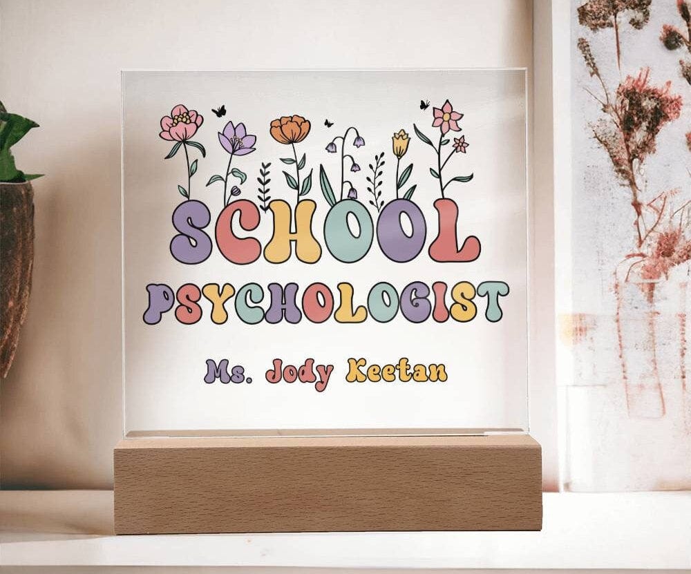 School Psychologist Gift Acrylic Plaque School psychologist Decor Desk name plate School psychologist Sign Custom Office Decor New Job Gift