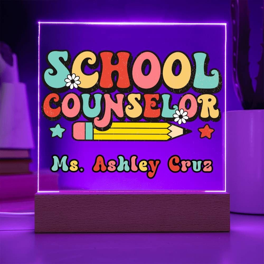 School Counselor Desk Sign,Guidance Counselor Office Decor,Personalized acrylic desk,Custom Office Decor , New Job Gift, Desk Name Plate LED