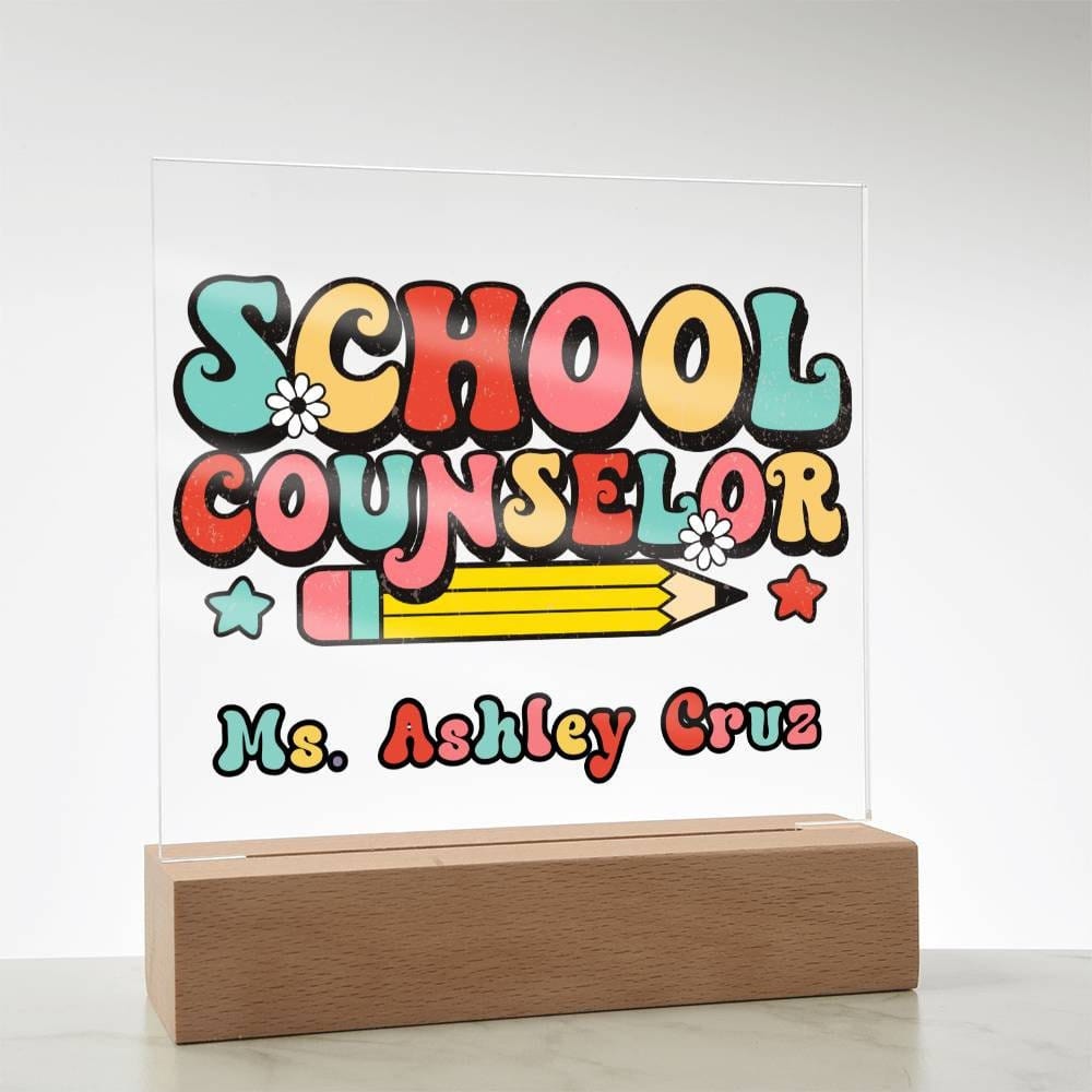 School Counselor Desk Sign,Guidance Counselor Office Decor,Personalized acrylic desk,Custom Office Decor , New Job Gift, Desk Name Plate LED