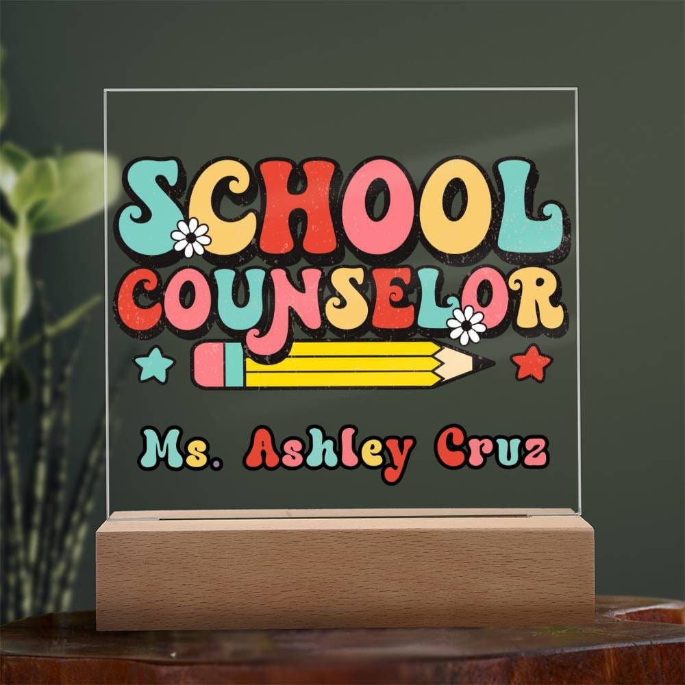 School Counselor Desk Sign,Guidance Counselor Office Decor,Personalized acrylic desk,Custom Office Decor , New Job Gift, Desk Name Plate LED