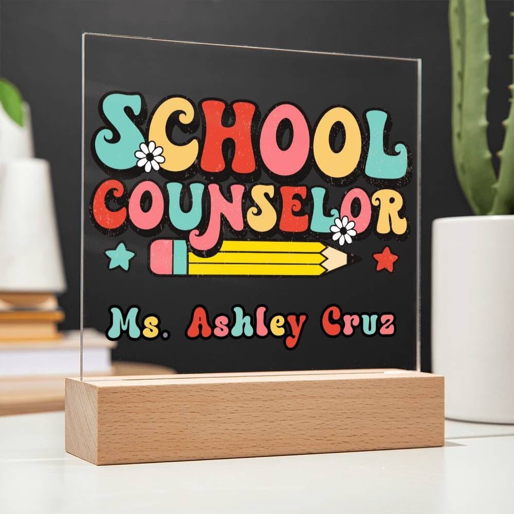 School Counselor Desk Sign,Guidance Counselor Office Decor,Personalized acrylic desk,Custom Office Decor , New Job Gift, Desk Name Plate LED