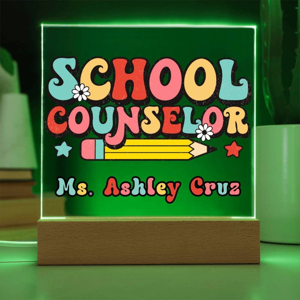 School Counselor Desk Sign,Guidance Counselor Office Decor,Personalized acrylic desk,Custom Office Decor , New Job Gift, Desk Name Plate LED