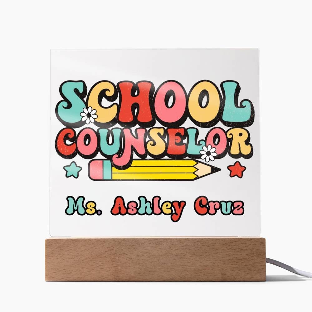 School Counselor Desk Sign,Guidance Counselor Office Decor,Personalized acrylic desk,Custom Office Decor , New Job Gift, Desk Name Plate LED