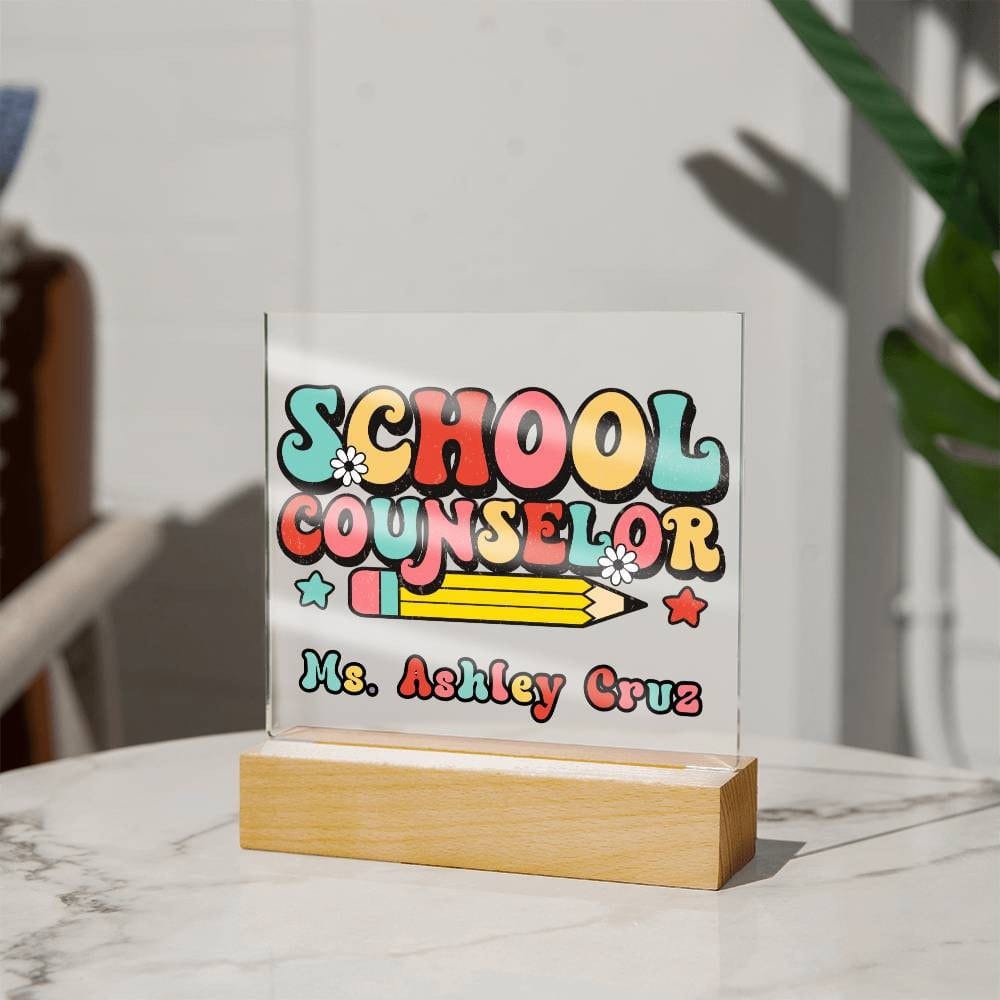 School Counselor Desk Sign,Guidance Counselor Office Decor,Personalized acrylic desk,Custom Office Decor , New Job Gift, Desk Name Plate LED