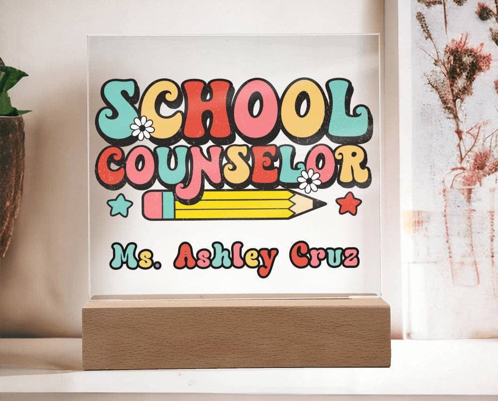 School Counselor Desk Sign,Guidance Counselor Office Decor,Personalized acrylic desk,Custom Office Decor , New Job Gift, Desk Name Plate LED