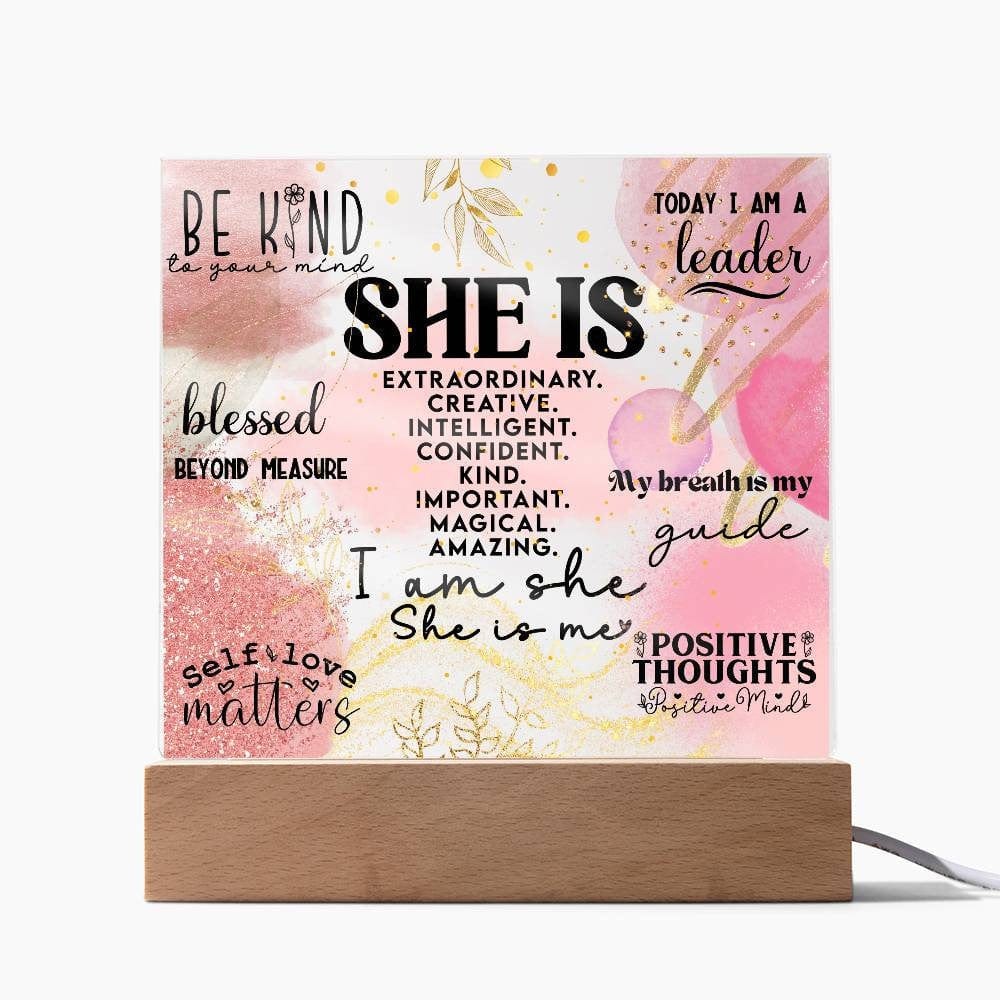Daily She is Affirmations Acrylic Plaque Daily reminders LED Light Decor Mental Health Well being Art Motivational Decor Self Love