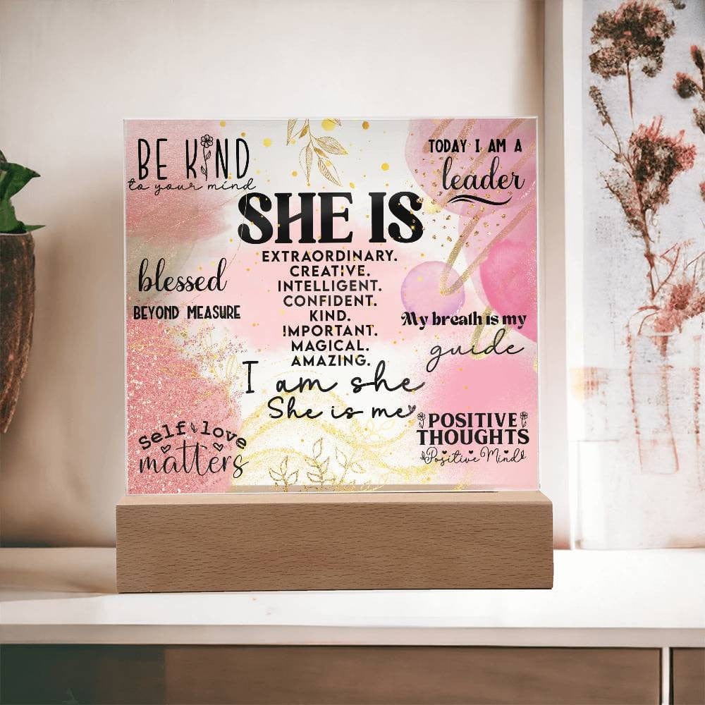 Daily She is Affirmations Acrylic Plaque Daily reminders LED Light Decor Mental Health Well being Art Motivational Decor Self Love