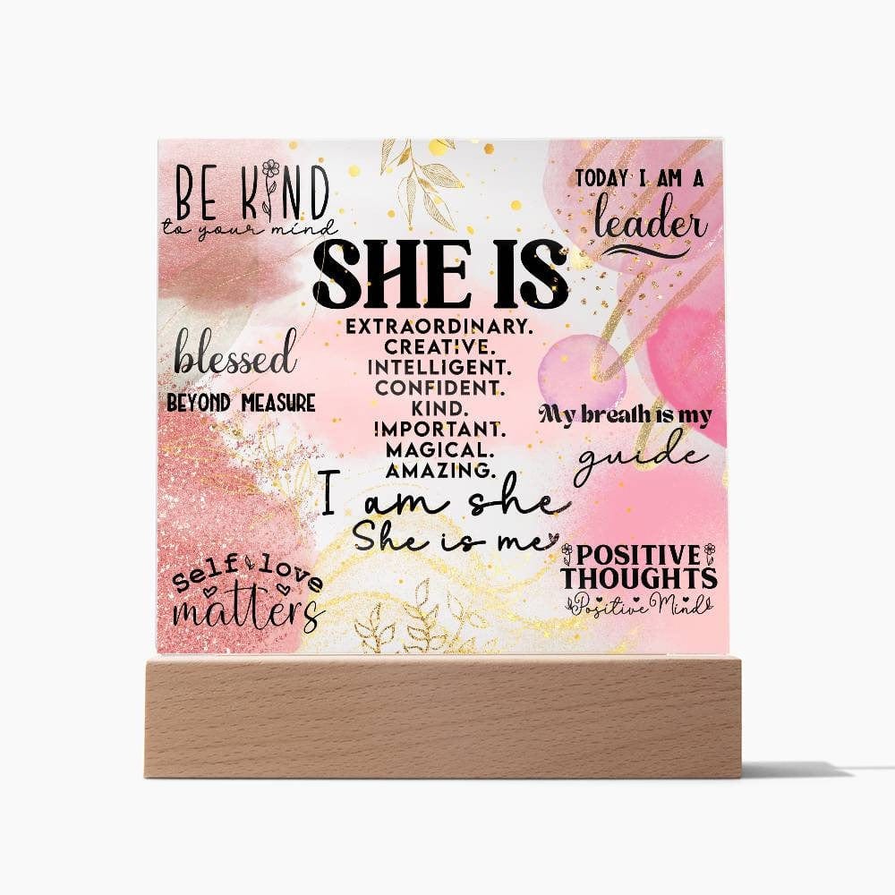 Daily She is Affirmations Acrylic Plaque Daily reminders LED Light Decor Mental Health Well being Art Motivational Decor Self Love
