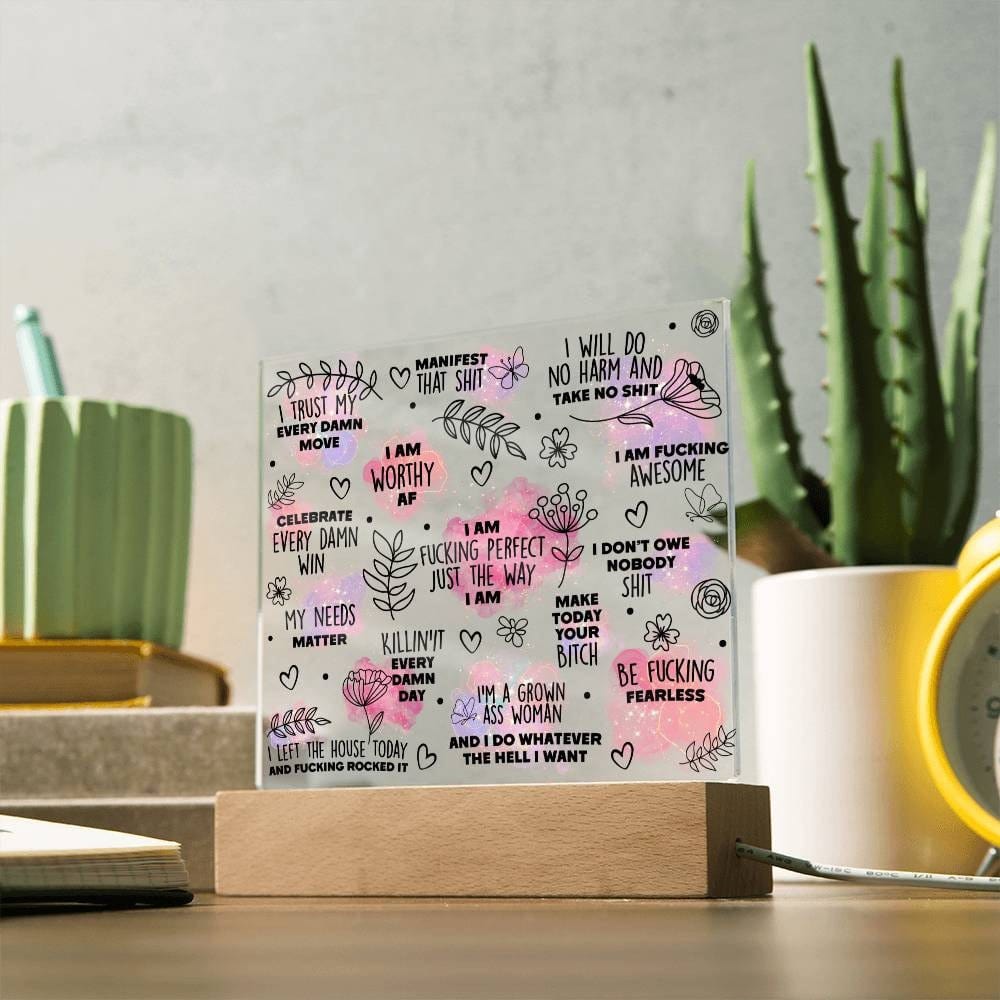Swear affirmations Daily Reminder Plaque, Positive Affirmation, Motivational Message Mental Awareness Room Decor Gift for Her Nightlight LED