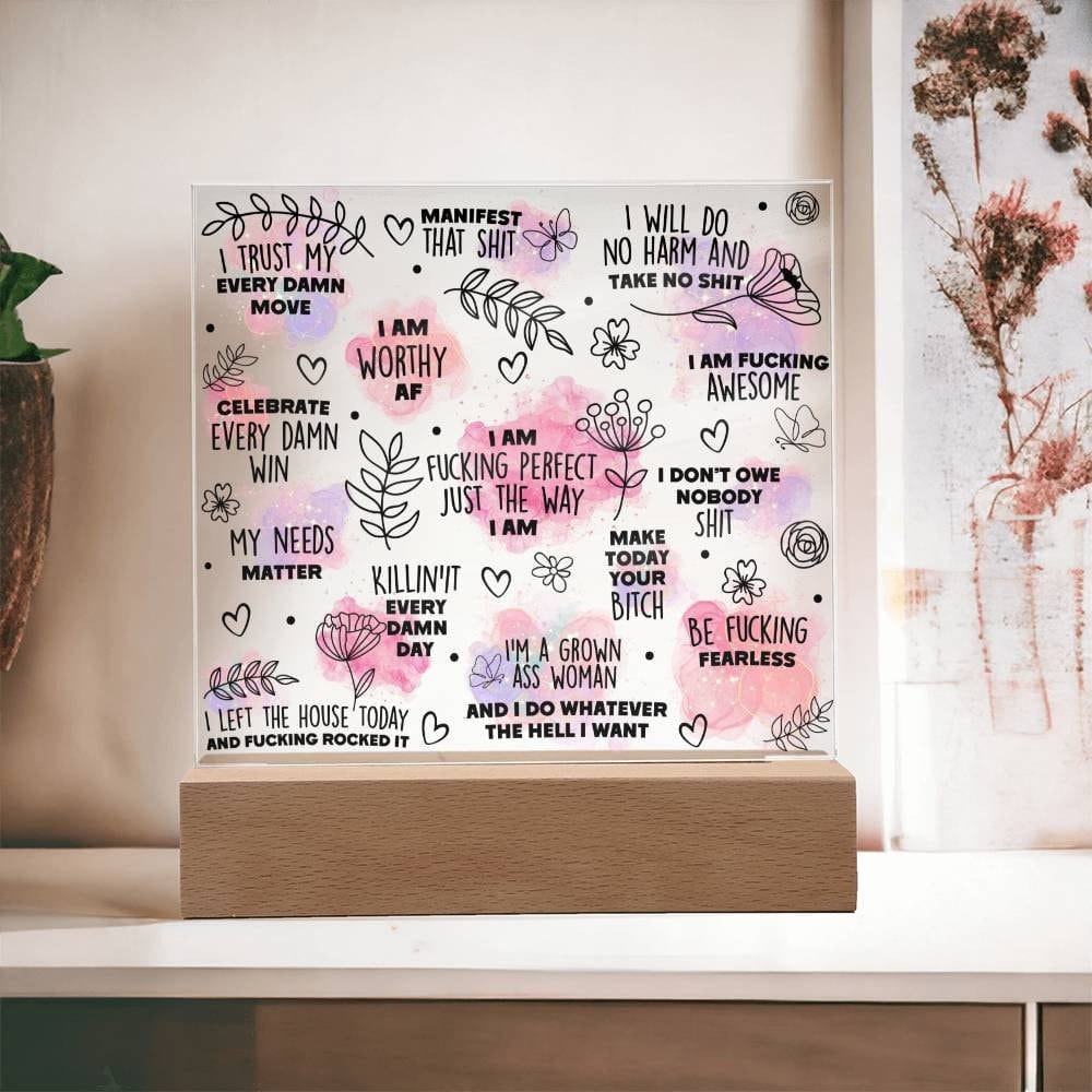 Swear affirmations Daily Reminder Plaque, Positive Affirmation, Motivational Message Mental Awareness Room Decor Gift for Her Nightlight LED
