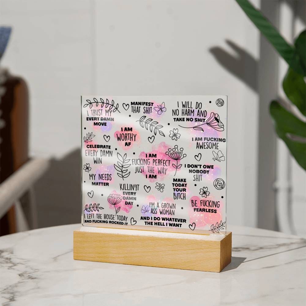 Swear affirmations Daily Reminder Plaque, Positive Affirmation, Motivational Message Mental Awareness Room Decor Gift for Her Nightlight LED