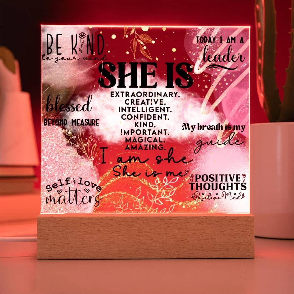 Daily She is Affirmations Acrylic Plaque Daily reminders LED Light Decor Mental Health Well being Art Motivational Decor Self Love
