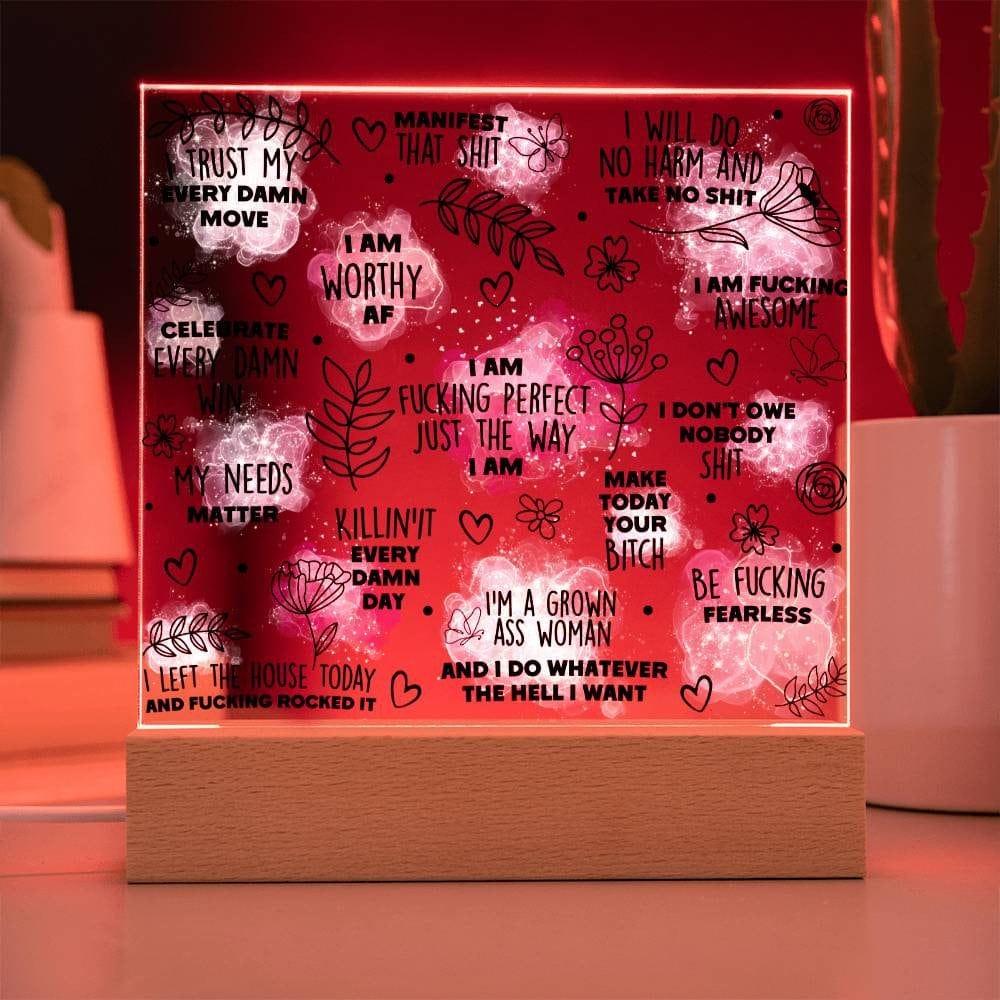 Swear affirmations Daily Reminder Plaque, Positive Affirmation, Motivational Message Mental Awareness Room Decor Gift for Her Nightlight LED