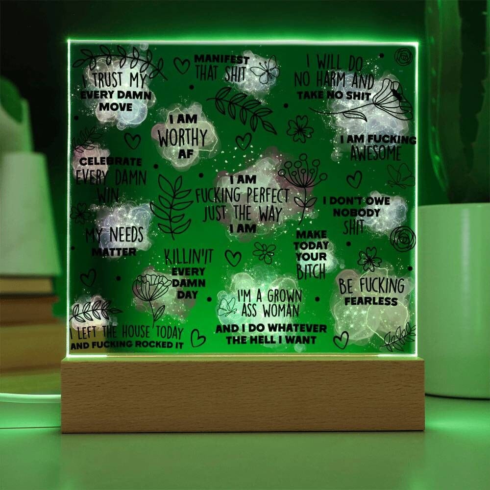 Swear affirmations Daily Reminder Plaque, Positive Affirmation, Motivational Message Mental Awareness Room Decor Gift for Her Nightlight LED