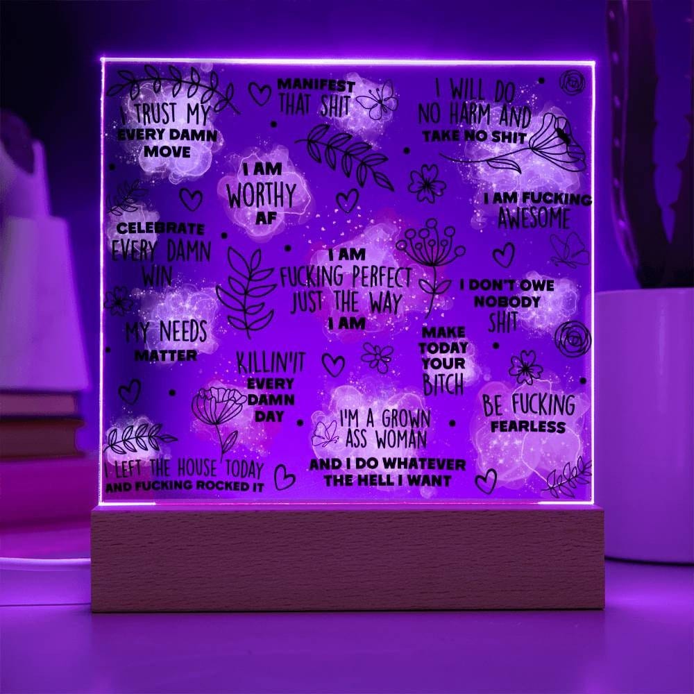 Swear affirmations Daily Reminder Plaque, Positive Affirmation, Motivational Message Mental Awareness Room Decor Gift for Her Nightlight LED