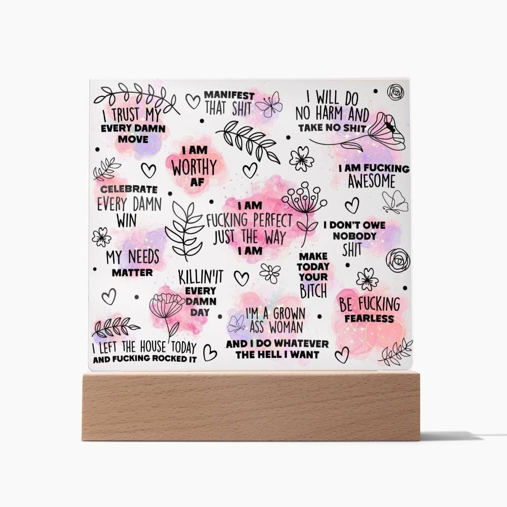 Swear affirmations Daily Reminder Plaque, Positive Affirmation, Motivational Message Mental Awareness Room Decor Gift for Her Nightlight LED