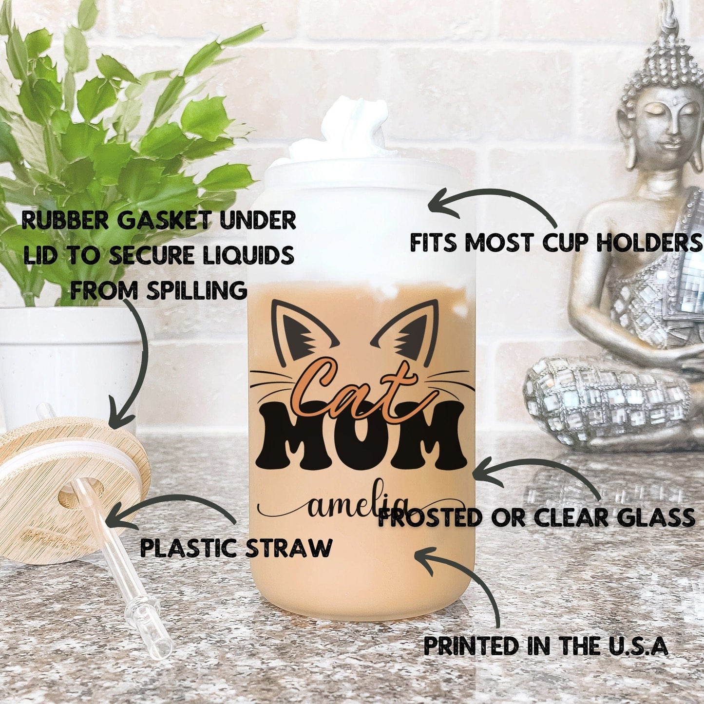 Custom Dog Mom Beer can glass with bamboo Lid Dog Mom Glass mug Cat Mom Iced Coffee Cup Dog Lover Gift Cat Lover Gift Dog New Dog New Pet