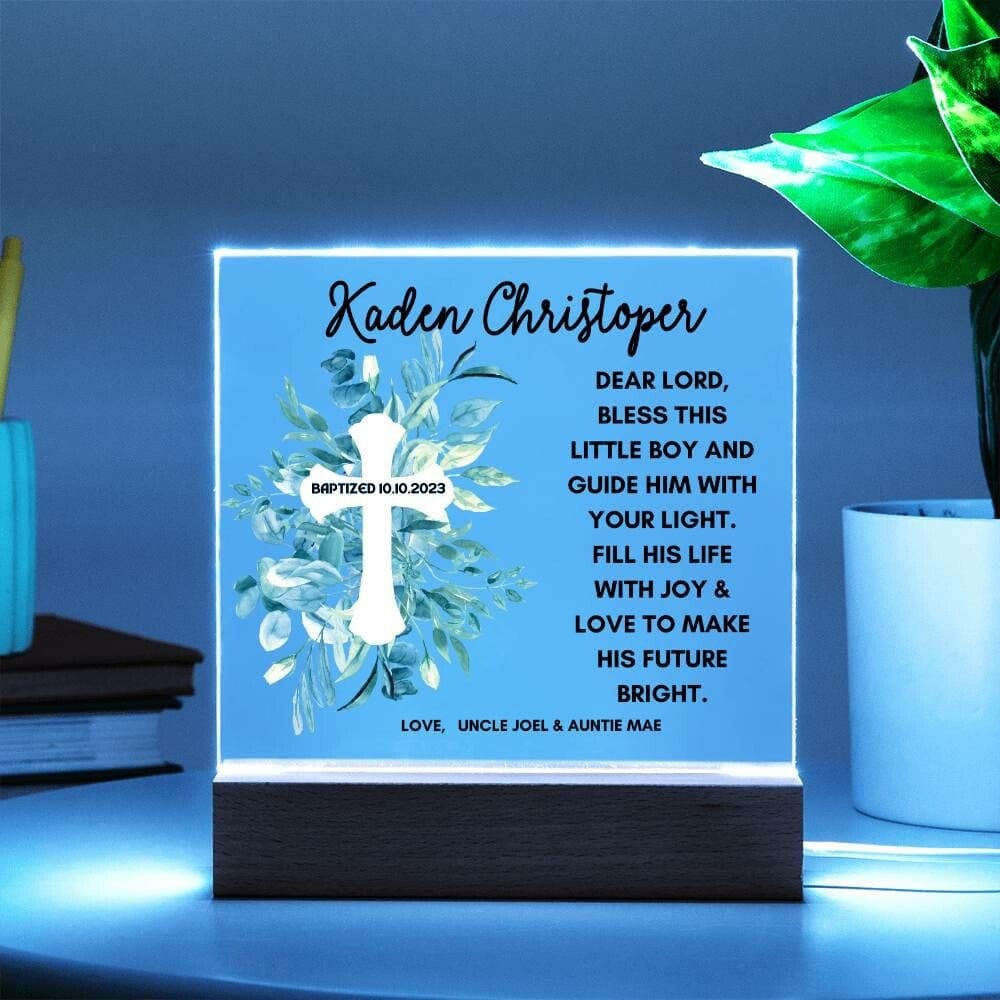 Baptism day gift for boy LED Light Baptism gift for godchild Acrylic Plaque First communion Gift for Godson gift from Godparents