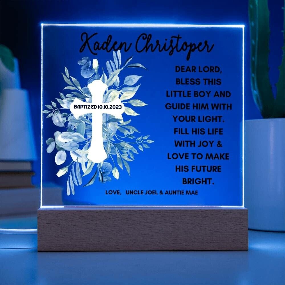 Baptism day gift for boy LED Light Baptism gift for godchild Acrylic Plaque First communion Gift for Godson gift from Godparents