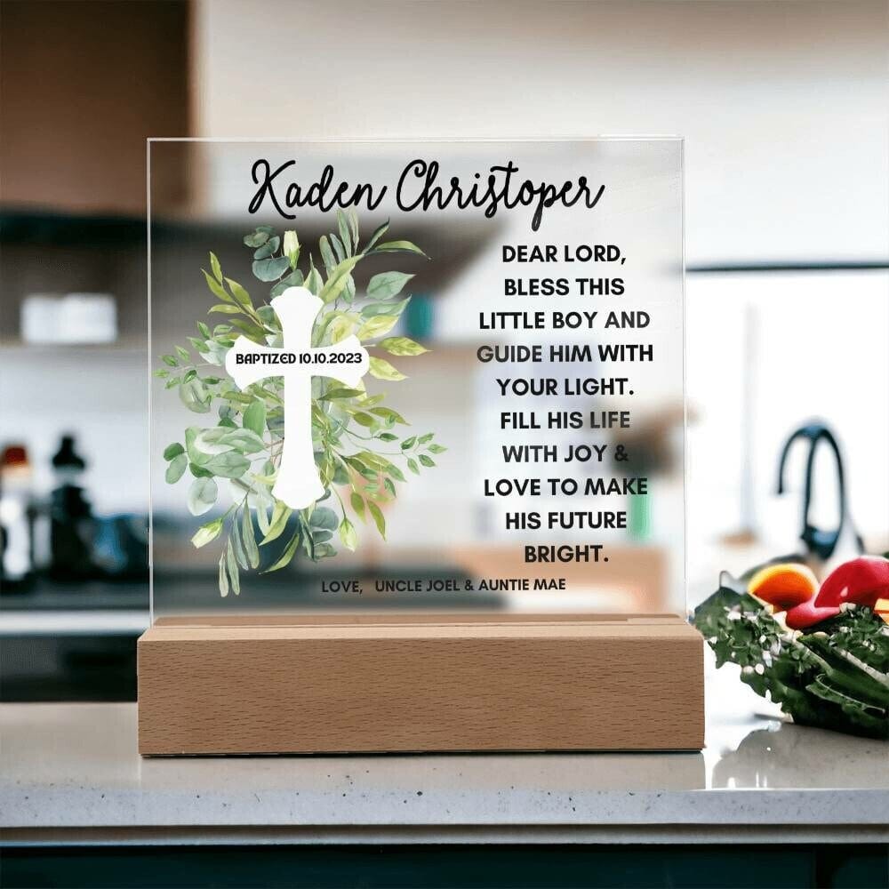 Baptism day gift for boy LED Light Baptism gift for godchild Acrylic Plaque First communion Gift for Godson gift from Godparents