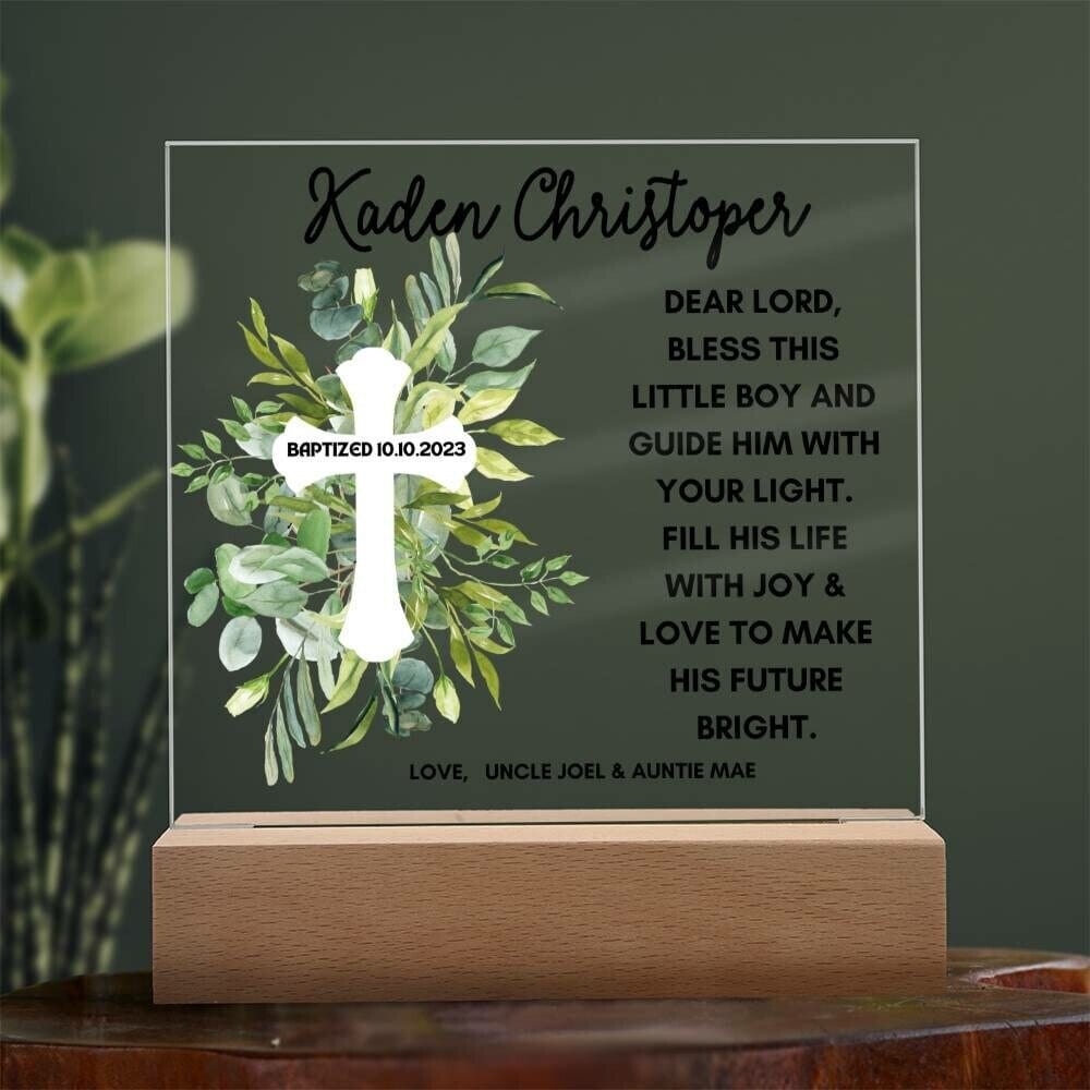Baptism day gift for boy LED Light Baptism gift for godchild Acrylic Plaque First communion Gift for Godson gift from Godparents