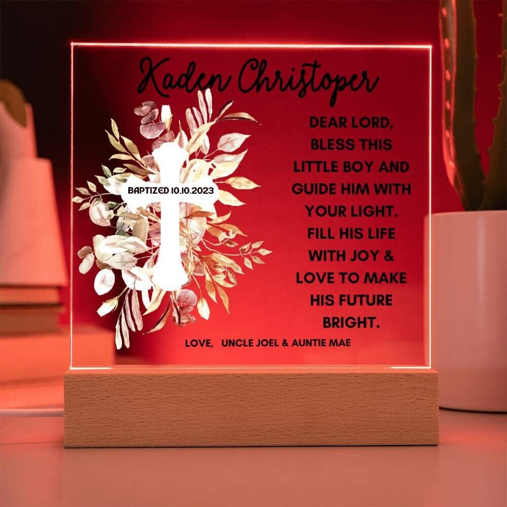 Baptism day gift for boy LED Light Baptism gift for godchild Acrylic Plaque First communion Gift for Godson gift from Godparents