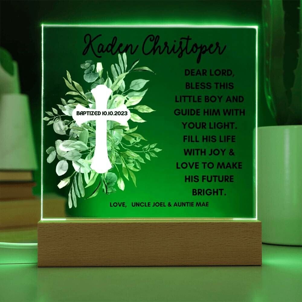 Baptism day gift for boy LED Light Baptism gift for godchild Acrylic Plaque First communion Gift for Godson gift from Godparents
