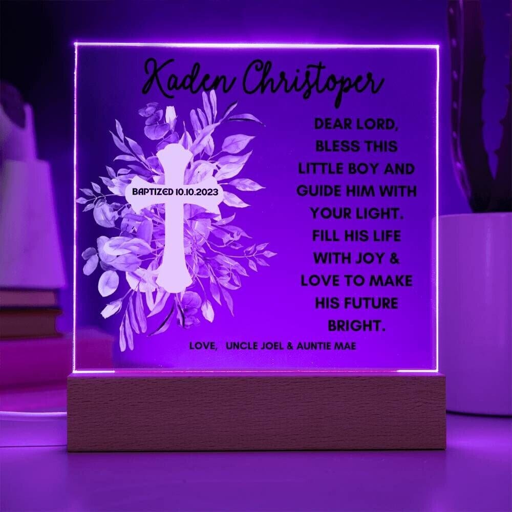 Baptism day gift for boy LED Light Baptism gift for godchild Acrylic Plaque First communion Gift for Godson gift from Godparents