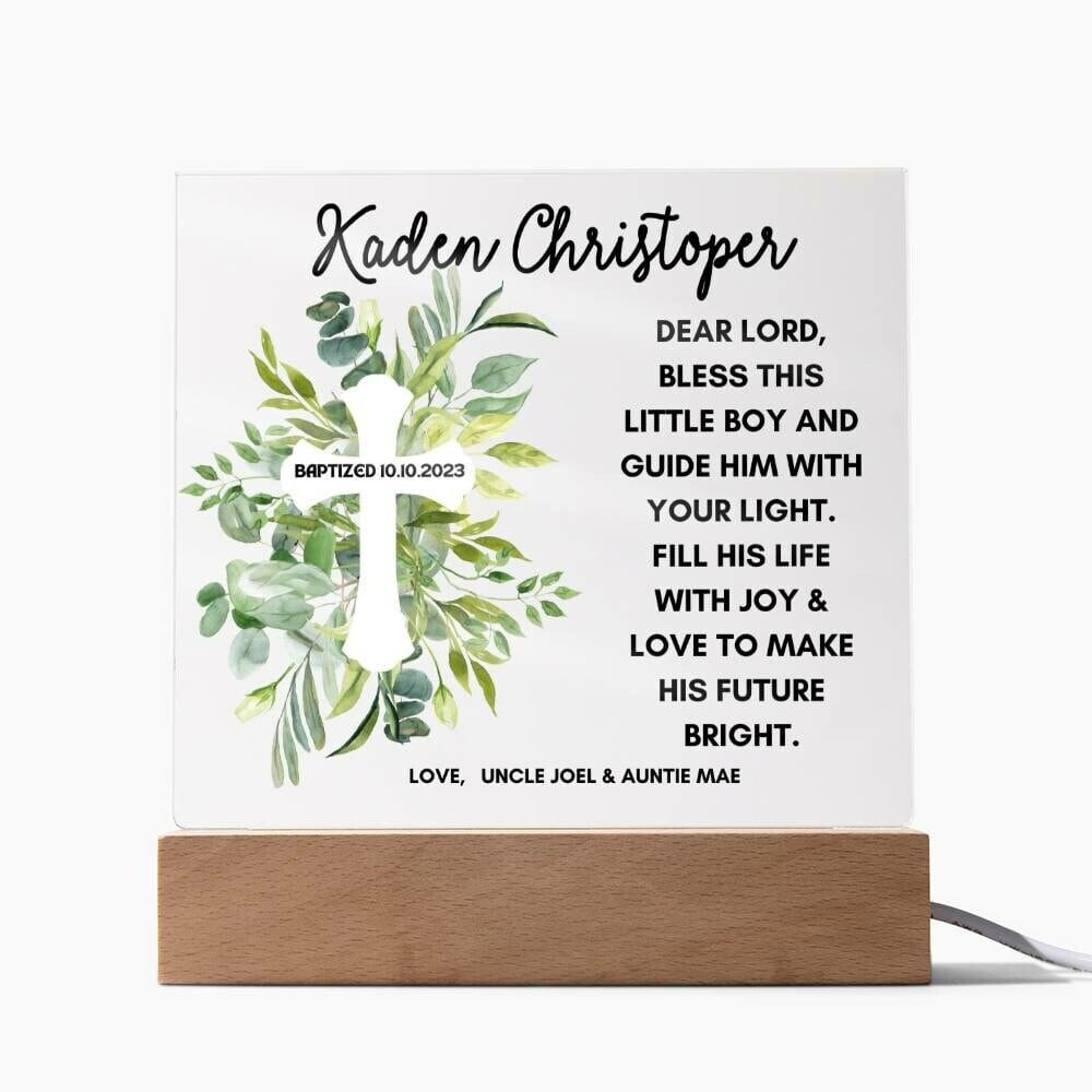 Baptism day gift for boy LED Light Baptism gift for godchild Acrylic Plaque First communion Gift for Godson gift from Godparents