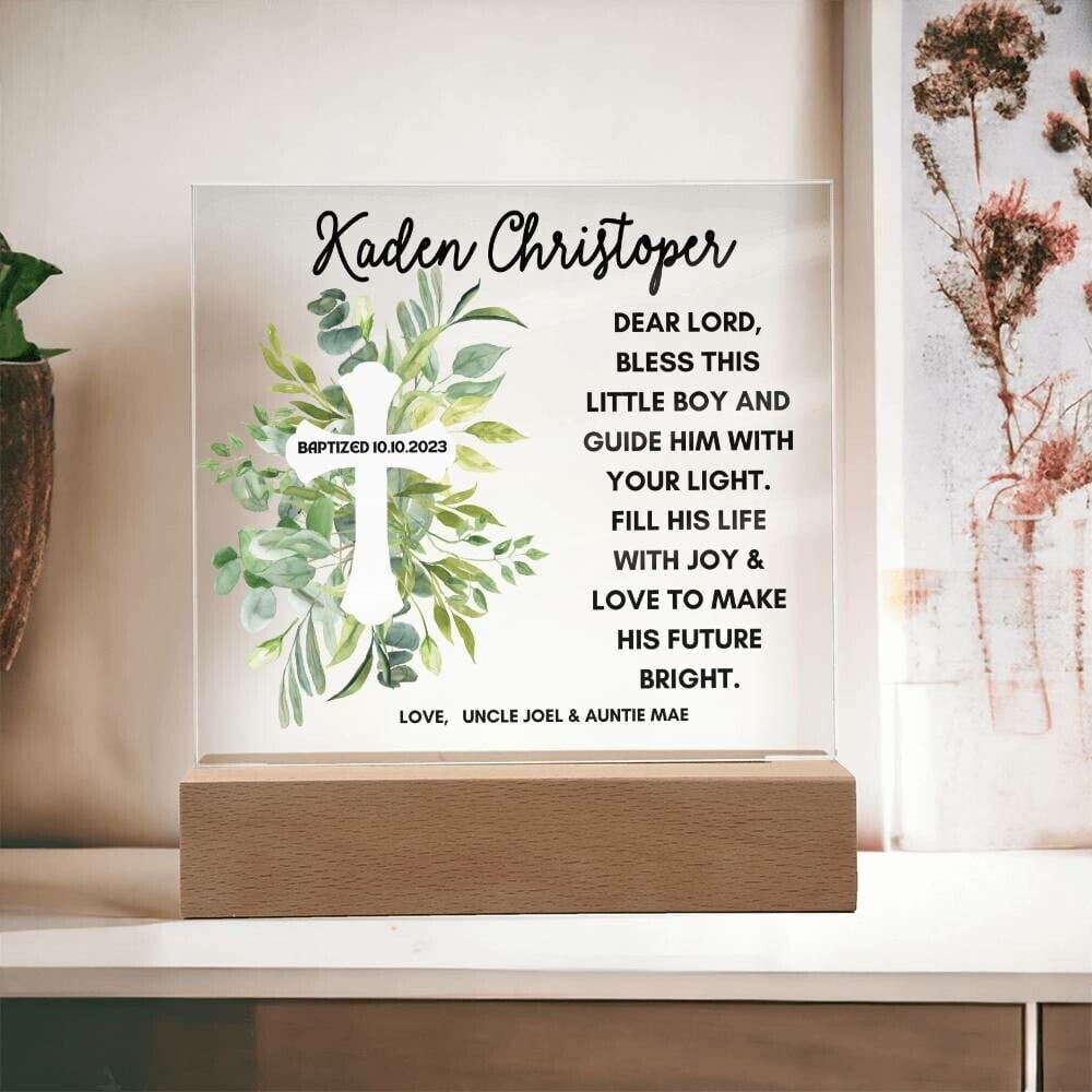 Baptism day gift for boy LED Light Baptism gift for godchild Acrylic Plaque First communion Gift for Godson gift from Godparents