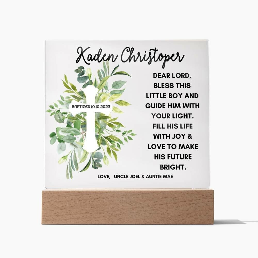 Baptism day gift for boy LED Light Baptism gift for godchild Acrylic Plaque First communion Gift for Godson gift from Godparents