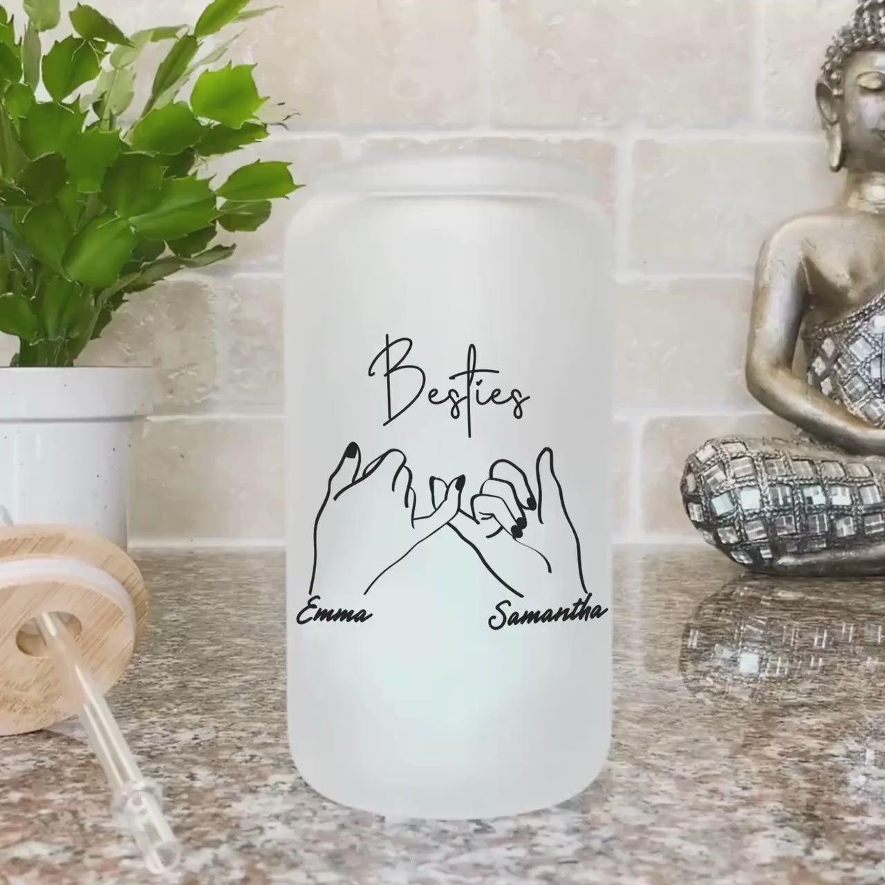 Custom Besties Iced Coffee Cup Personalized Best friend Frosted Beer glass with Bamboo Lid Bestie Gifts for best friend Birthday Gifts BFF