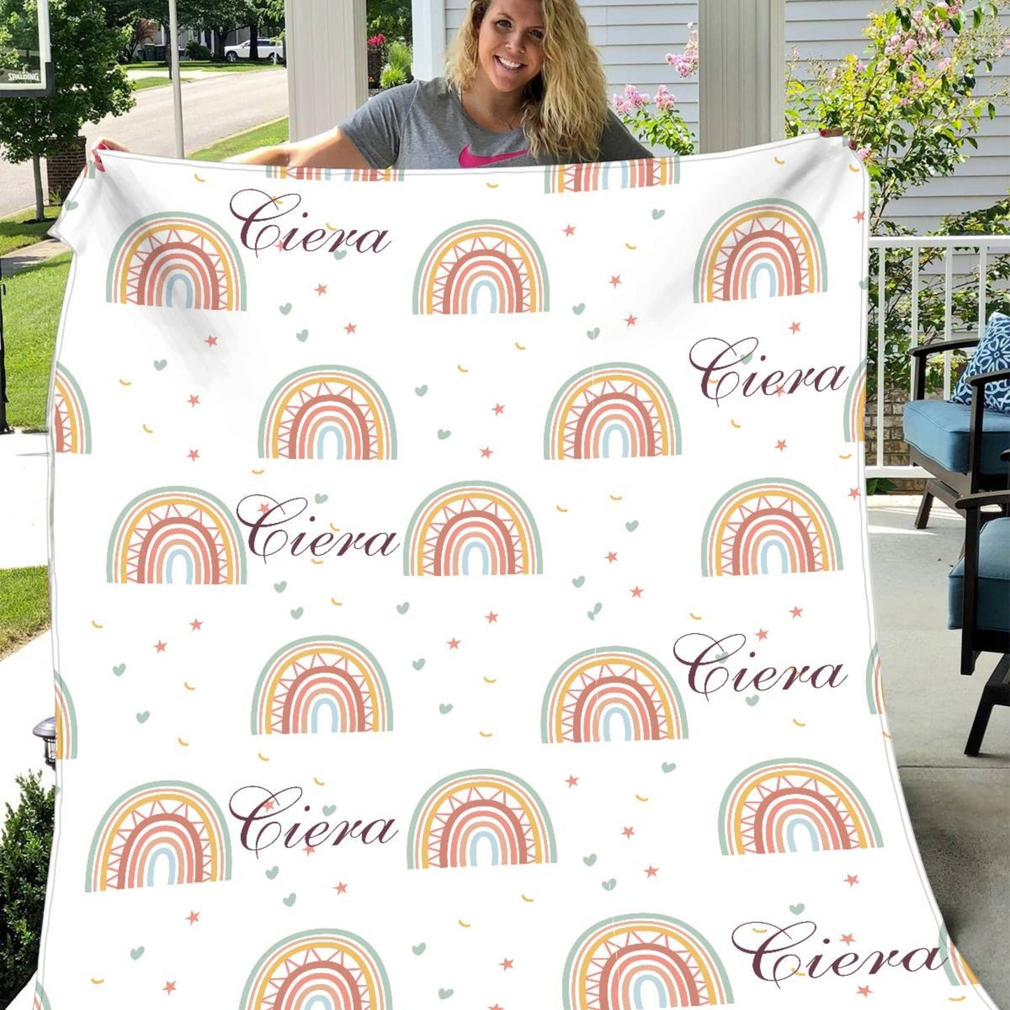 Boho Rainbow Personalized Name Blanket