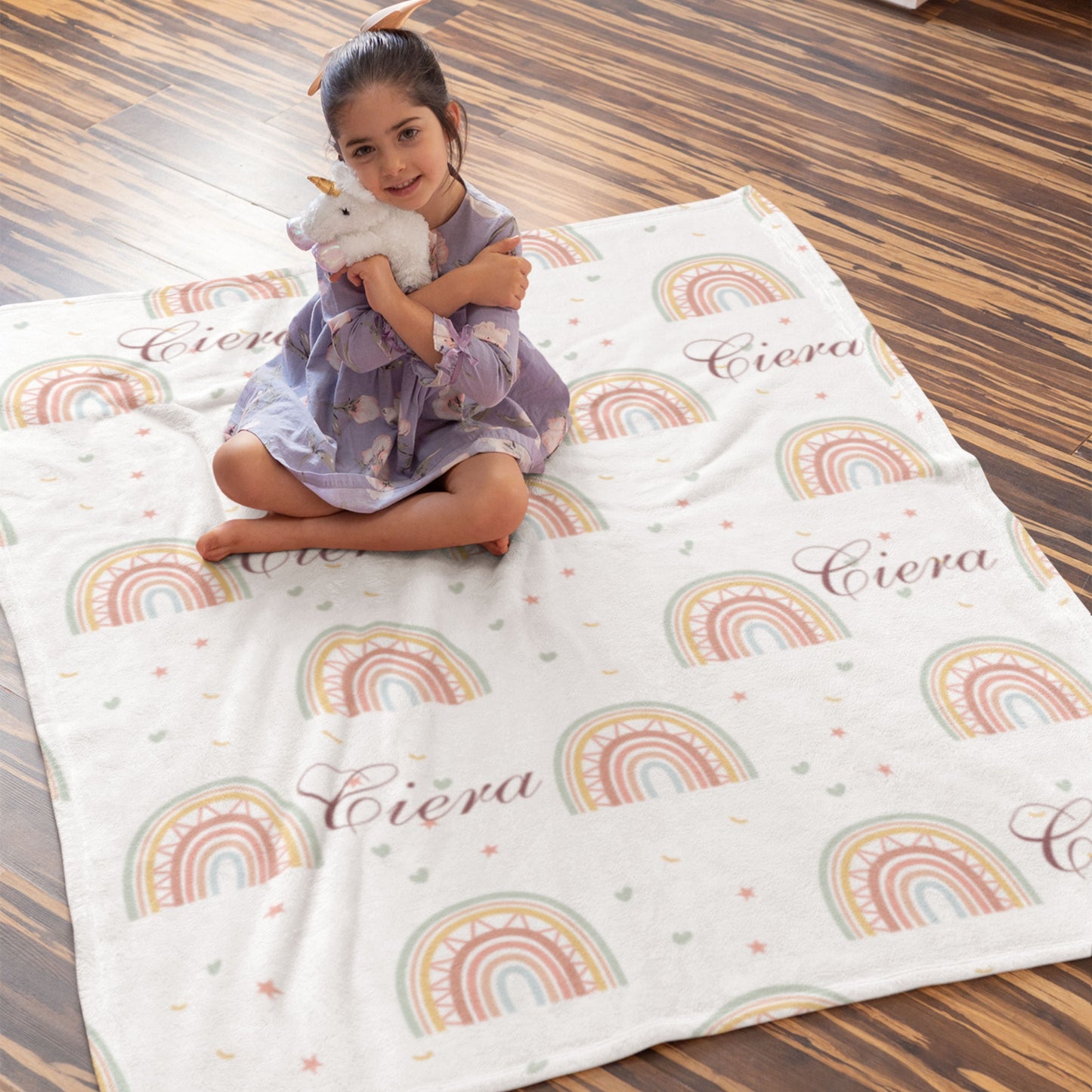 Boho Rainbow Personalized Name Blanket