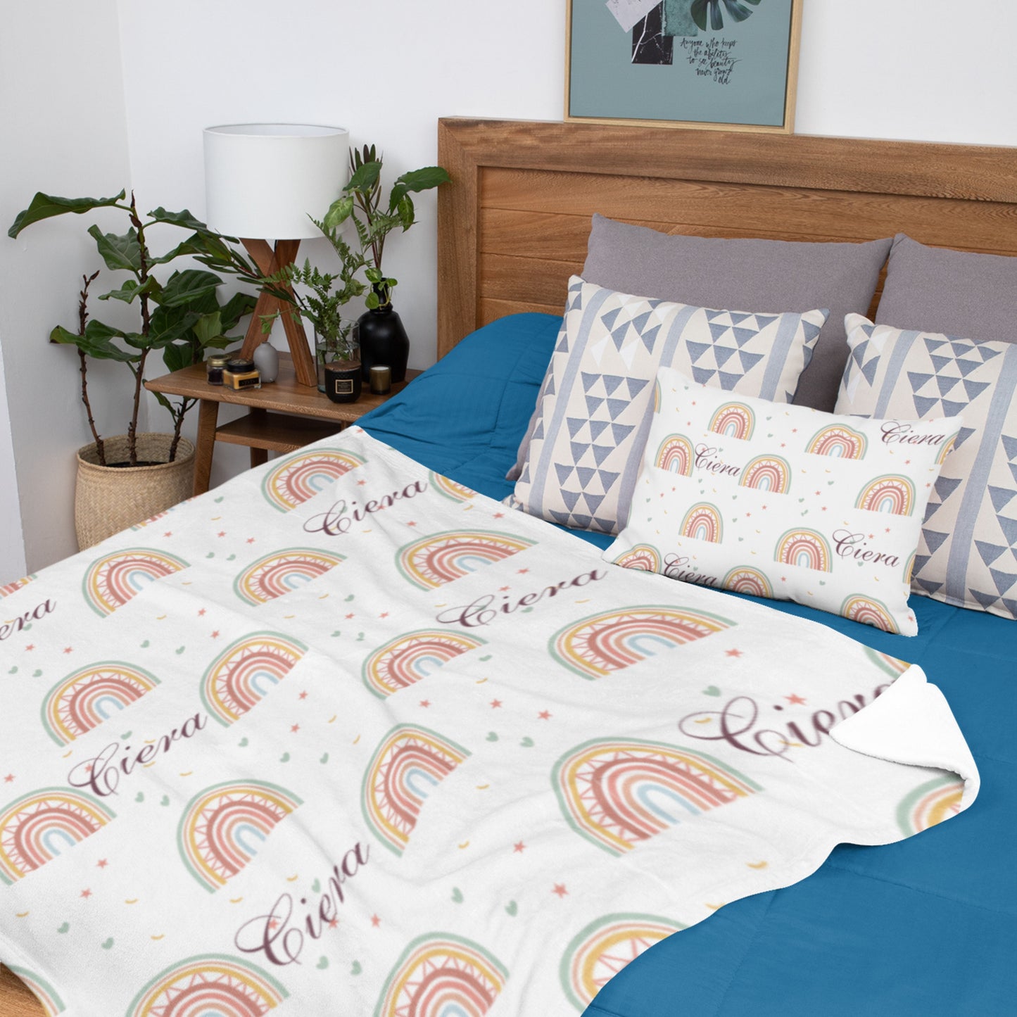 Boho Rainbow Personalized Name Blanket