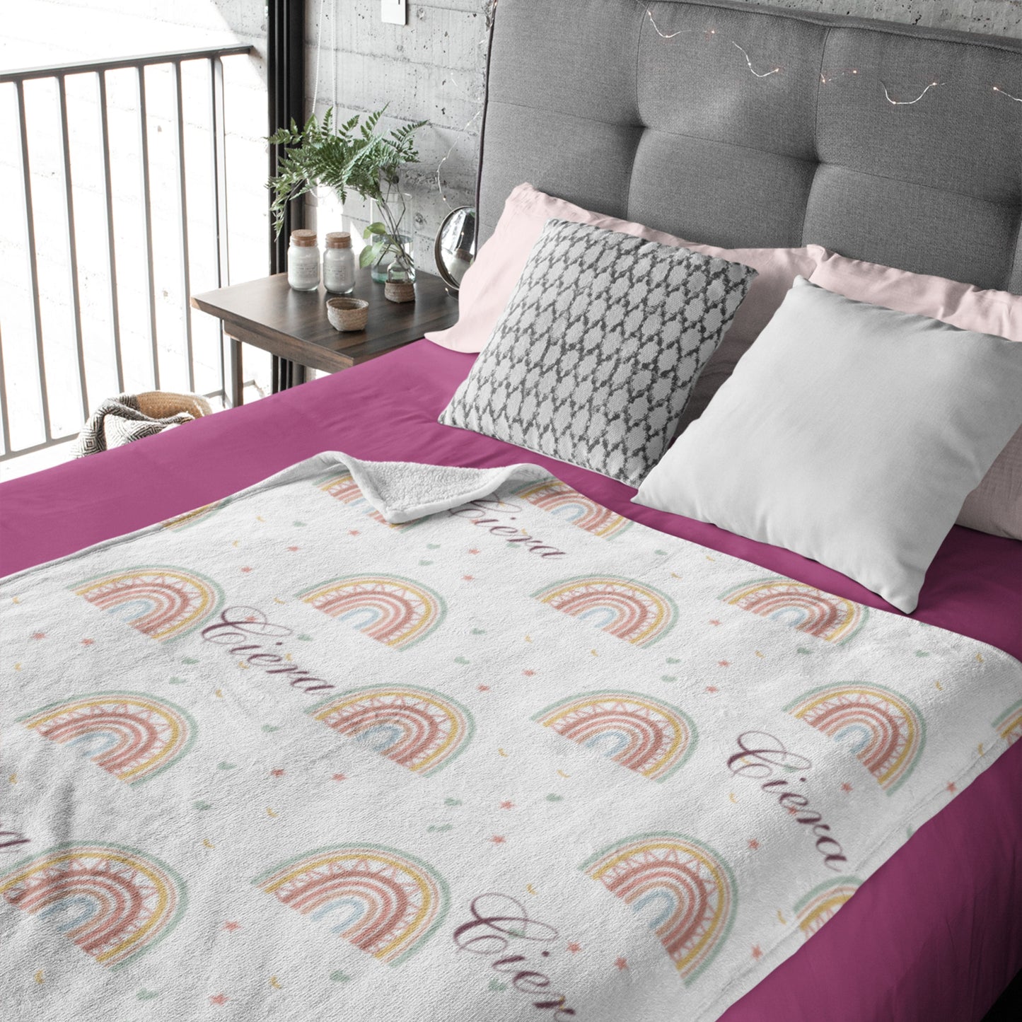 Boho Rainbow Personalized Name Blanket