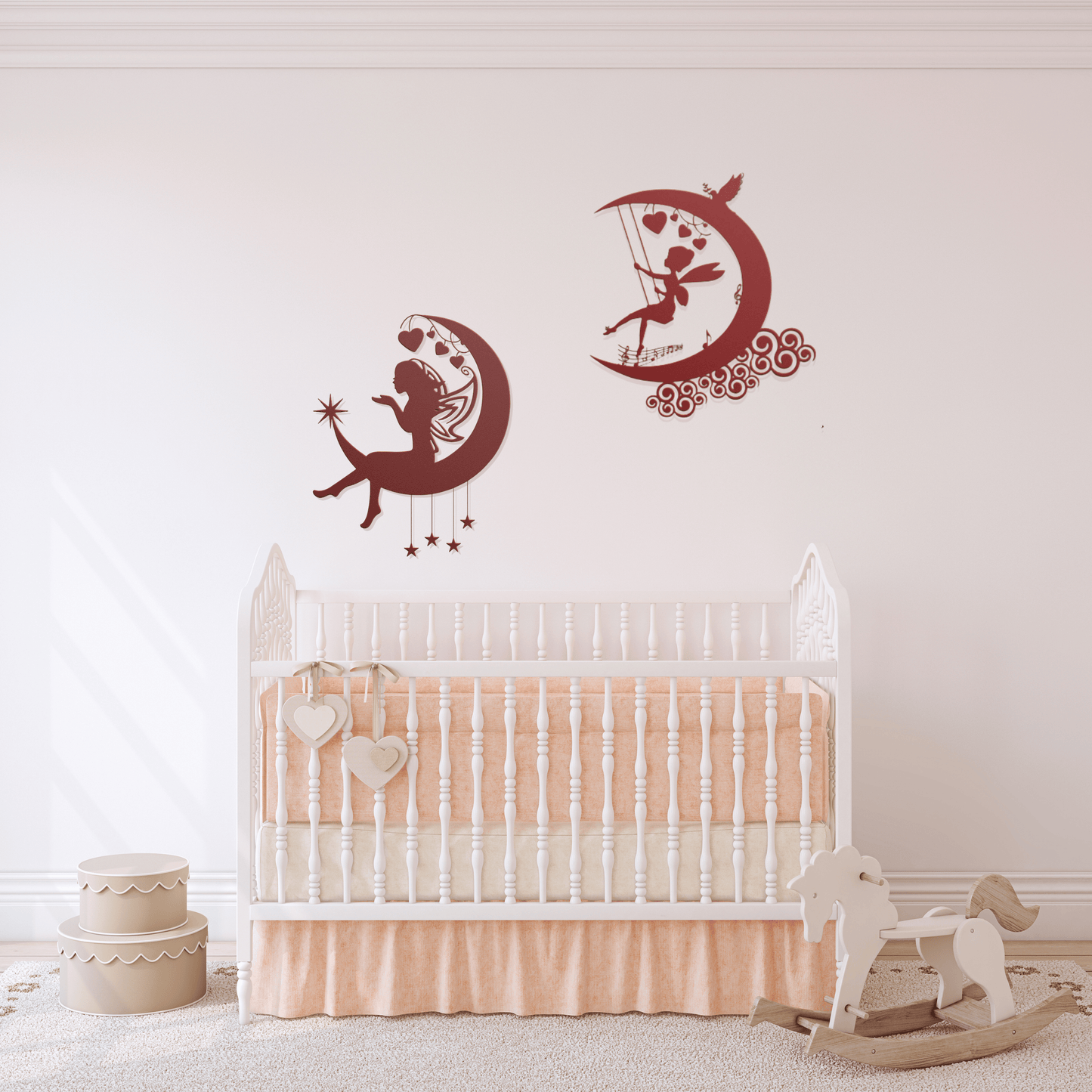 Fairy swinging on the moon Metal Wall Art