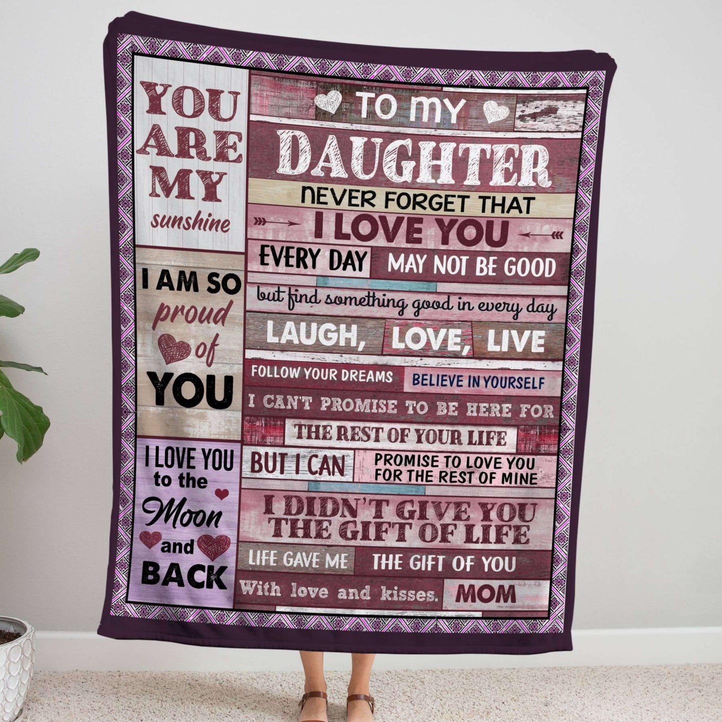 Laugh Love Live Pink Daughter Blanket from Mom