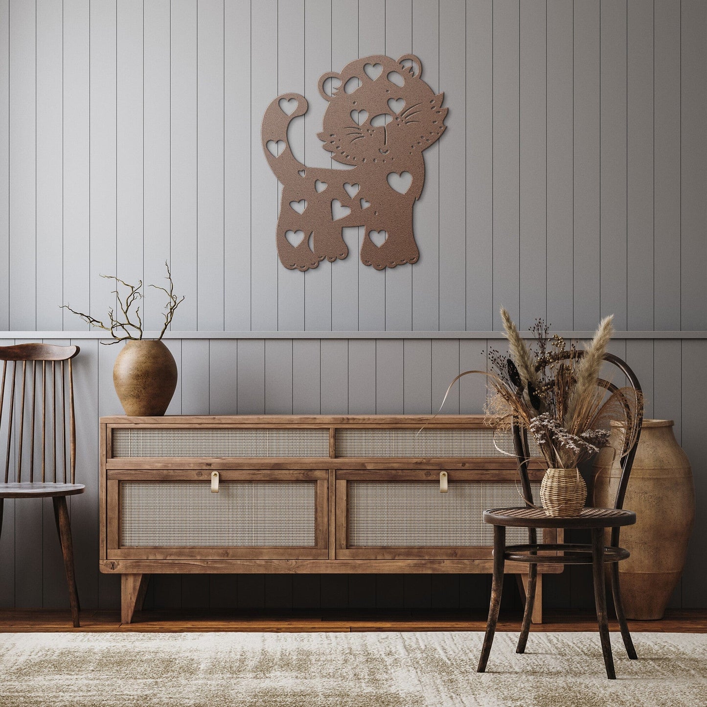 Cute Tiger with Hearts Nursery Decorative Metal Wall Art