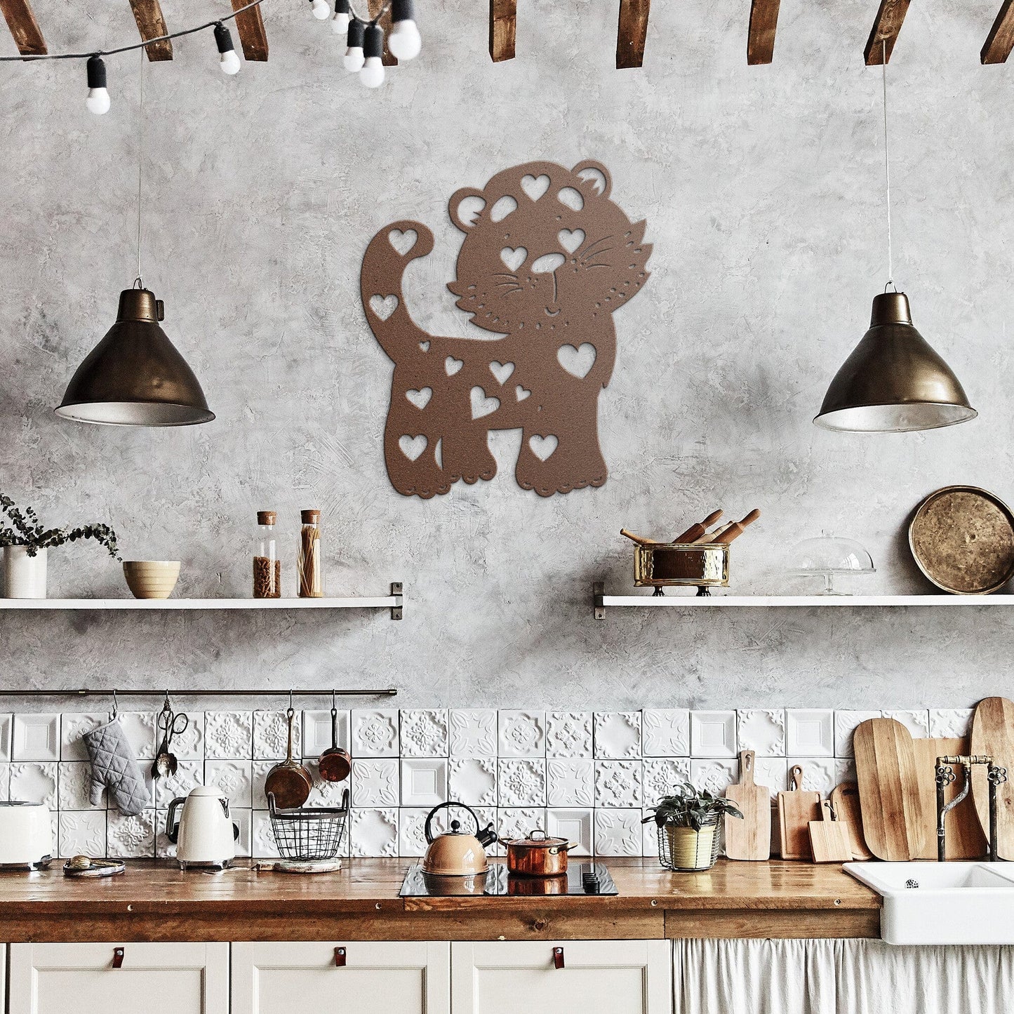 Cute Tiger with Hearts Nursery Decorative Metal Wall Art