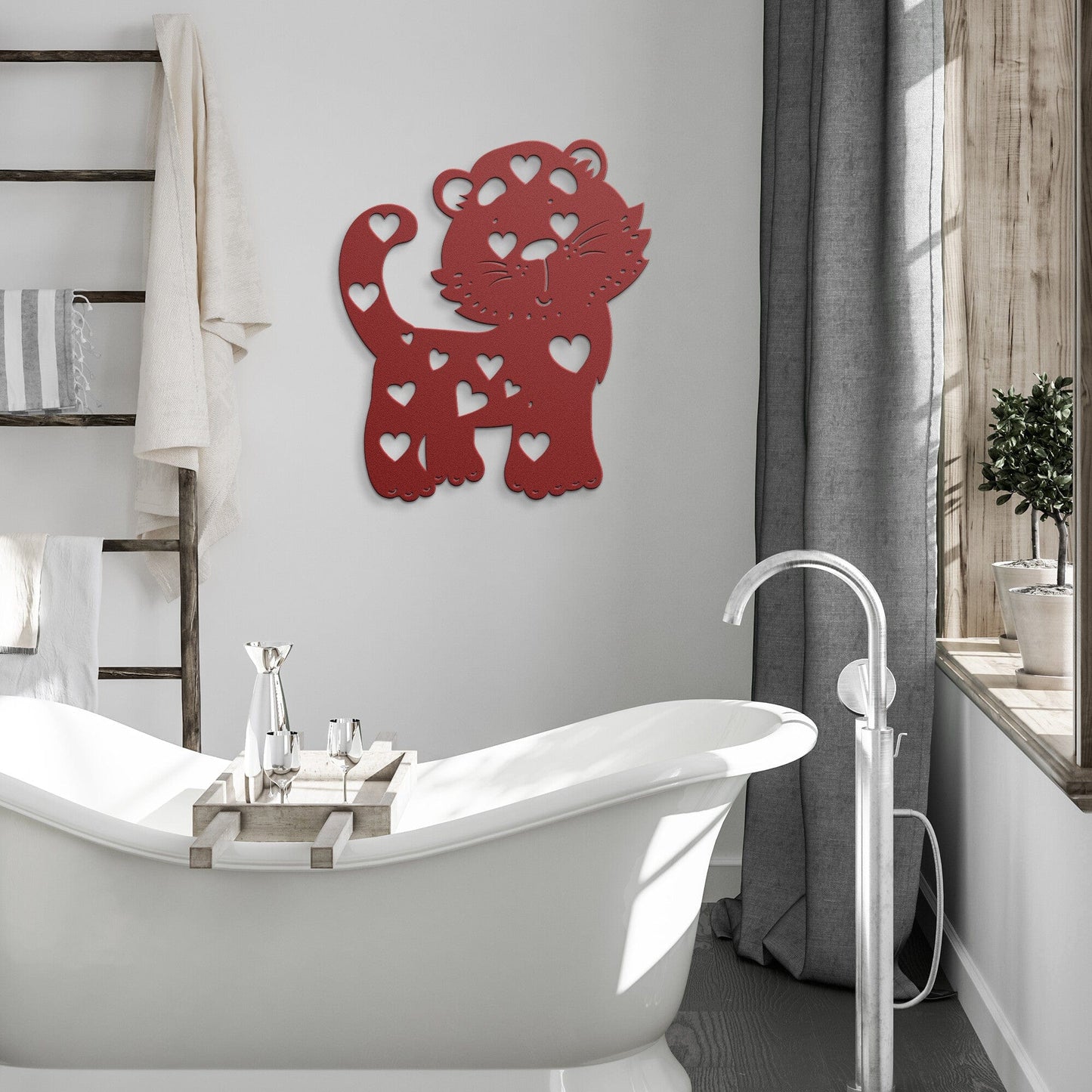 Cute Tiger with Hearts Nursery Decorative Metal Wall Art