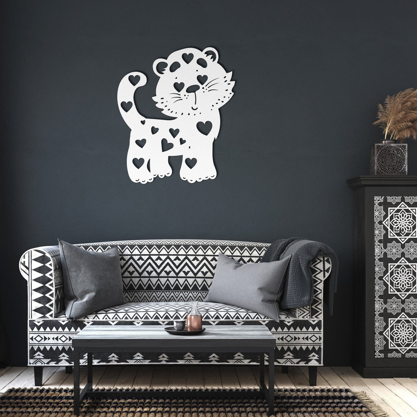 Cute Tiger with Hearts Nursery Decorative Metal Wall Art